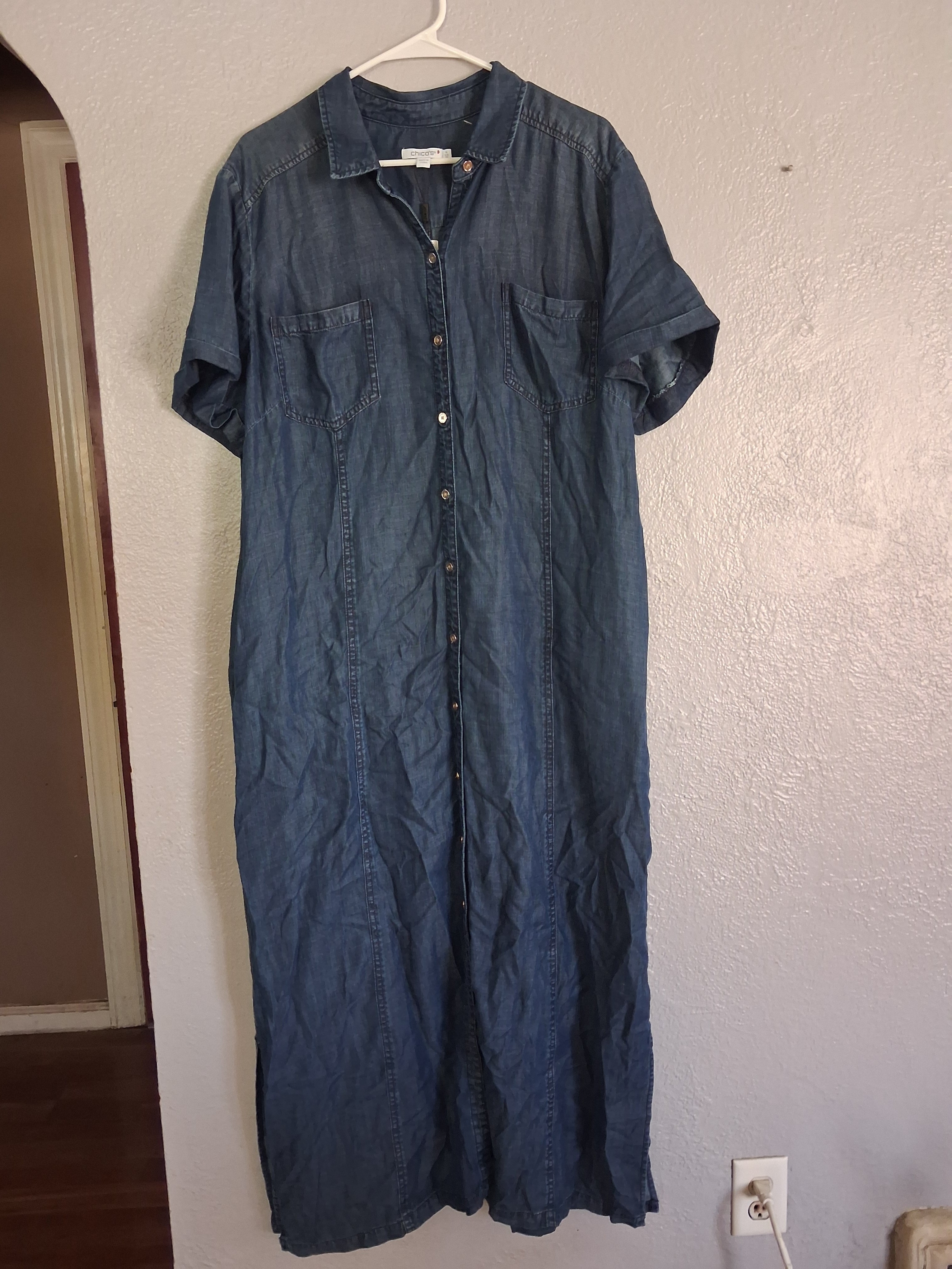 Chico's Nwt Maxi Chest Pkts Tencel Chambrey Marina Indigo 4/20